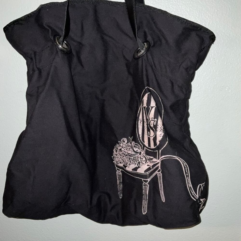 Victoria's Secret Black Canvas Tote Bag Pink Vanity Chair Graphic‎ classic bag